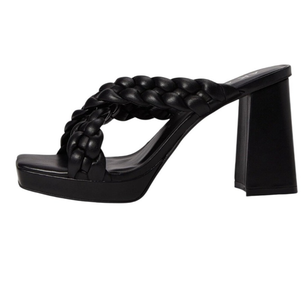 Anne Klein Akiden Black Braided Platform Block Heel Sandals Square Toe 6.5M NEW